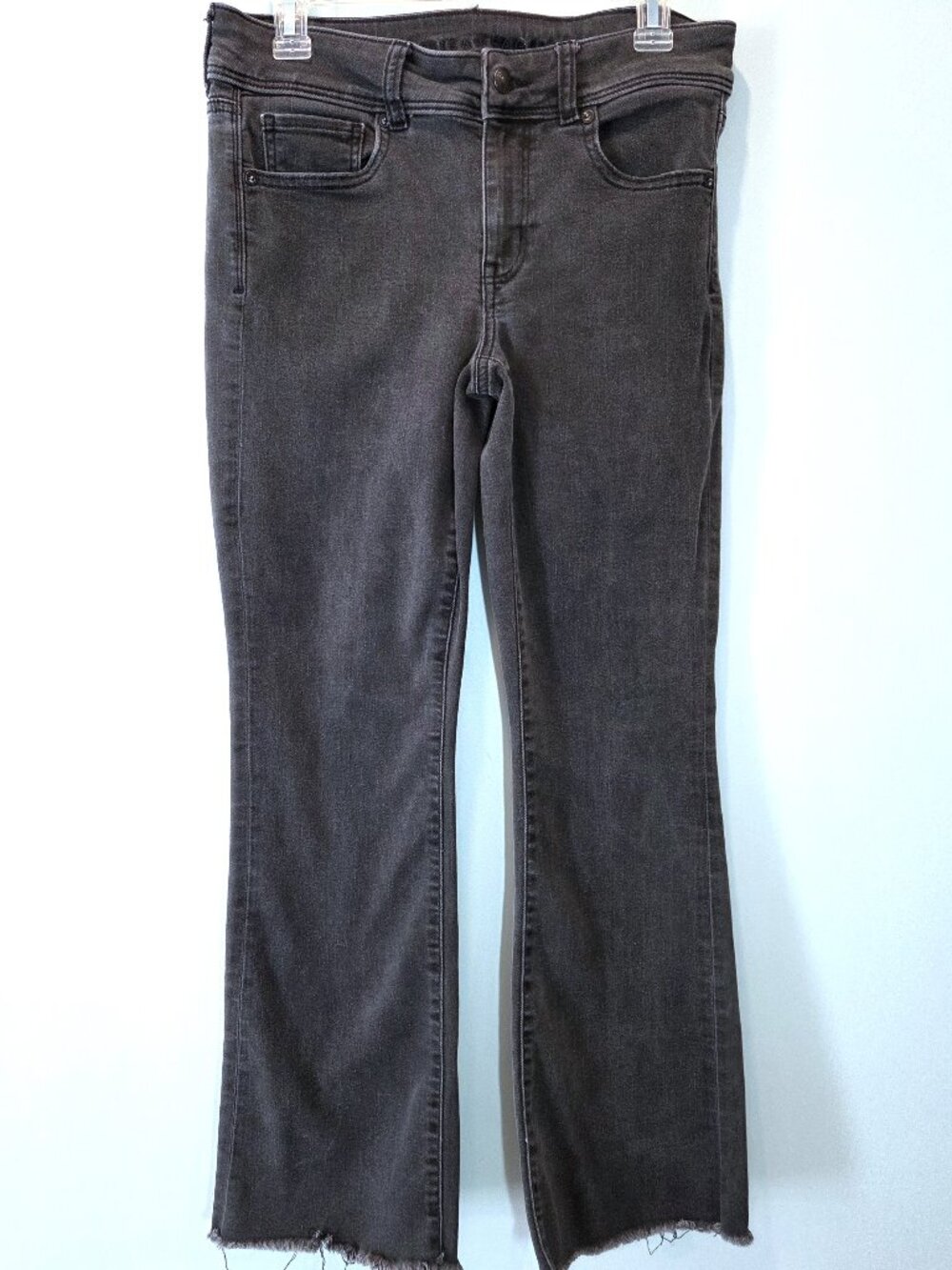 American Eagle Bootcut Stretch Black Jeans with raw hems Size 8